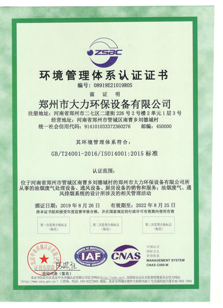 在线买球（中国）有限公司官网环境管理体系认证证书